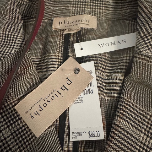 Philosophy Oversized Plaid Neutral Open Moto Jacket Ruffle Sleeve Size 1X - Picture 4 of 7